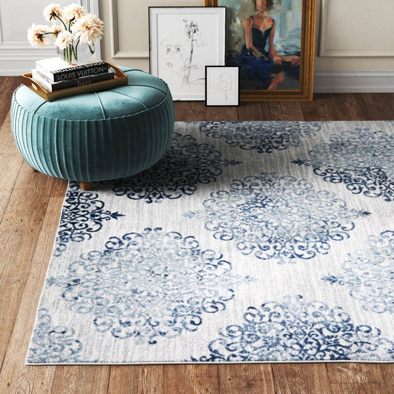 Kelly Clarkson Home Quincy Floral Steel Blue/Ivory Area Rug & Reviews